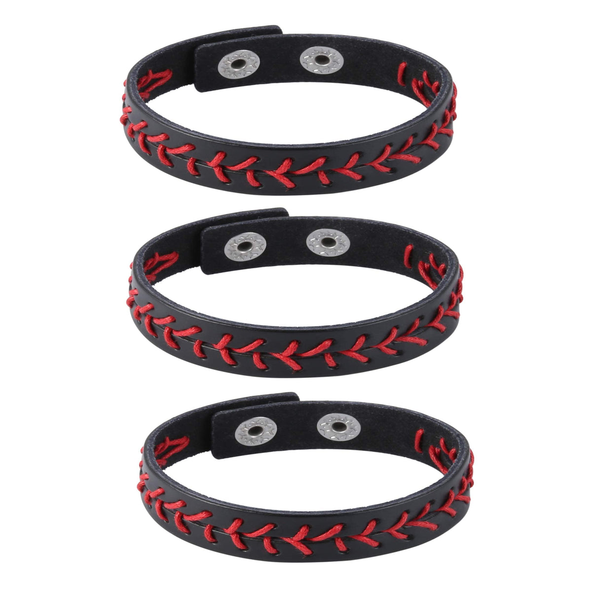 HZMAN Leather Softball Baseball Bracelets by Athletes Bangle Cuff Wristband, 3 Pcs White Black Yellow Ste (Black)
