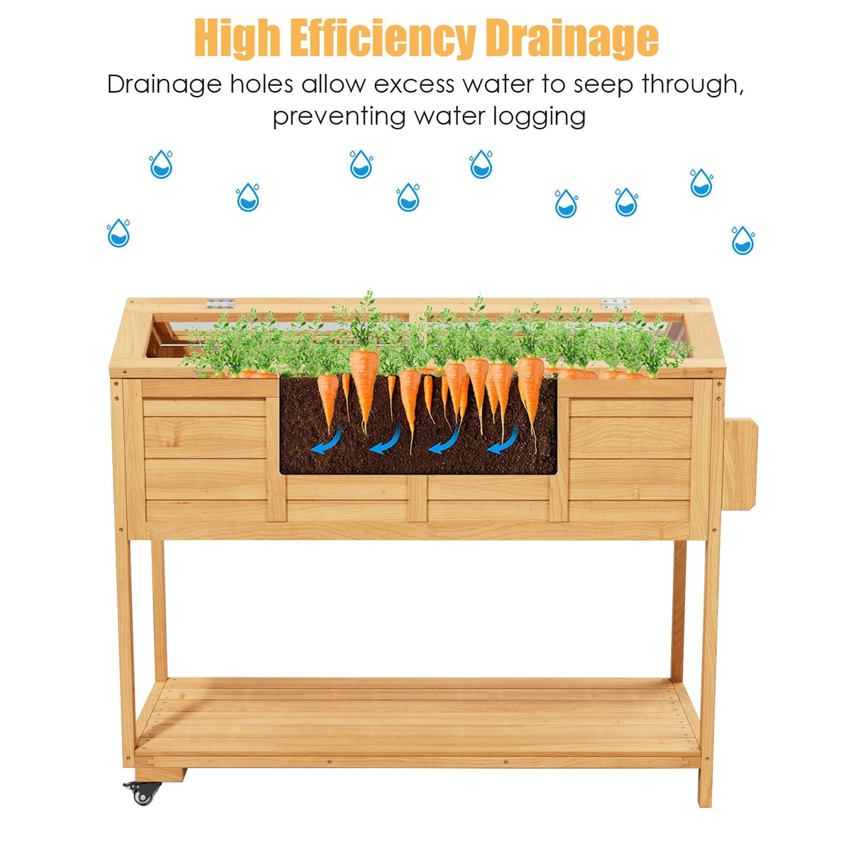 Raised Garden Beds on Wheels with Legs and Cover Elevated Garden Bed Herb Planter Box Cart Outdoor with Bed Liner,Storage Shelf,Seed Starter Tray for Backyard Patio Outside (Country Rustic)
