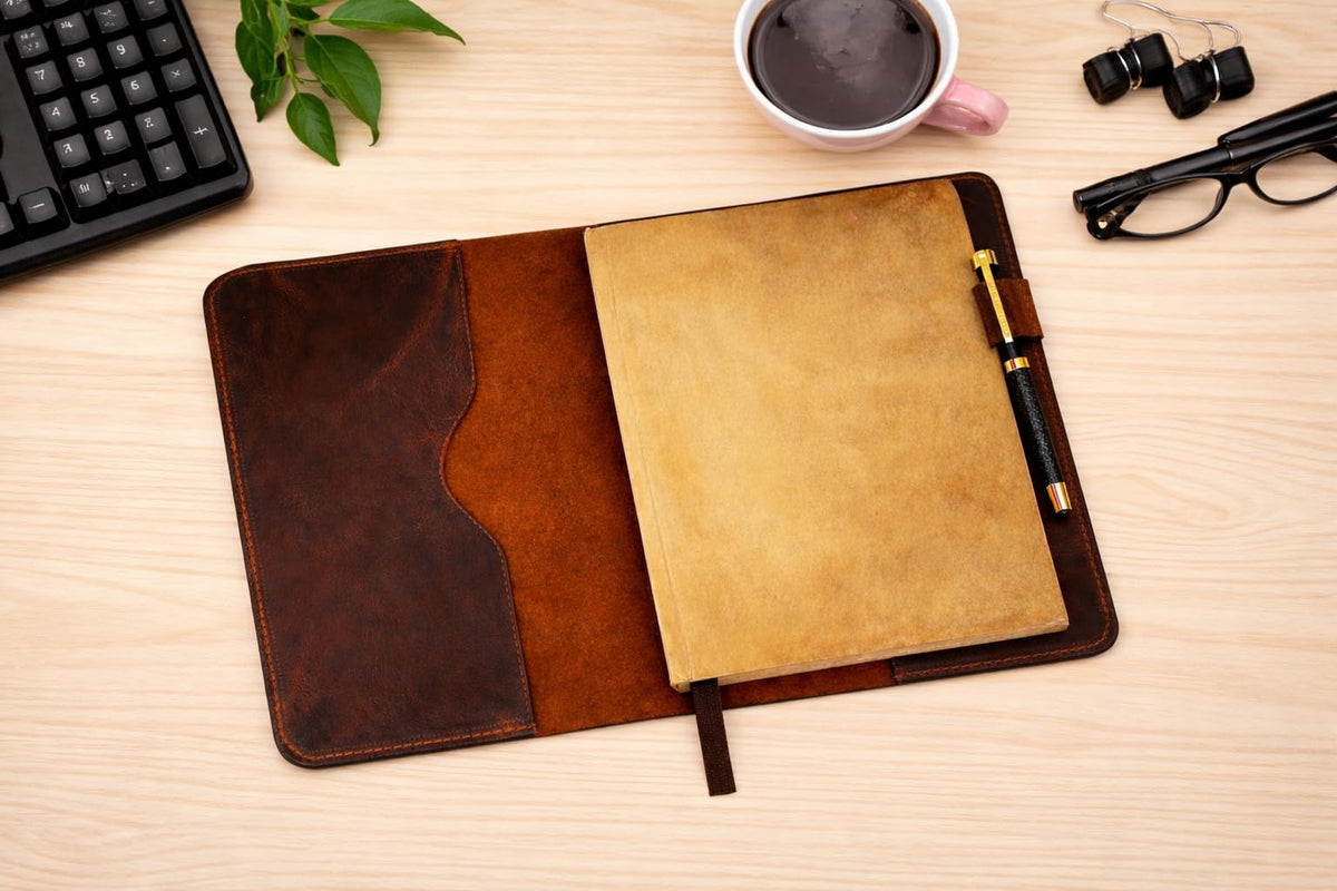CestAntiQ XL Leather Journal Cover for Sketchbook (7.5 x 9.75 in), Compatible for Composition Notebook, Handmade Refillable Notebook Sleeve for B5, ... Journal Cover with Pen Loop – Rustic Brown