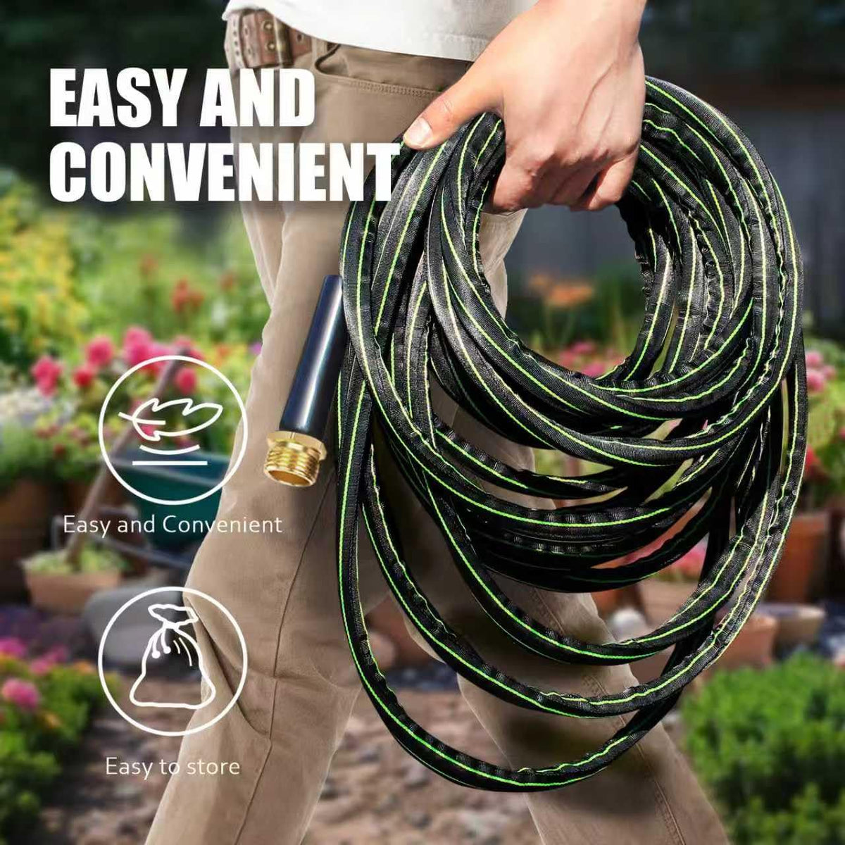 Torioweg Garden Hose 50FT – Lightweight Water Hose 3/4”, Flexible Hose with 10 Sprayer, Burst-Resistant, Anti-Kink for Outdoor Use, Watering(Green)