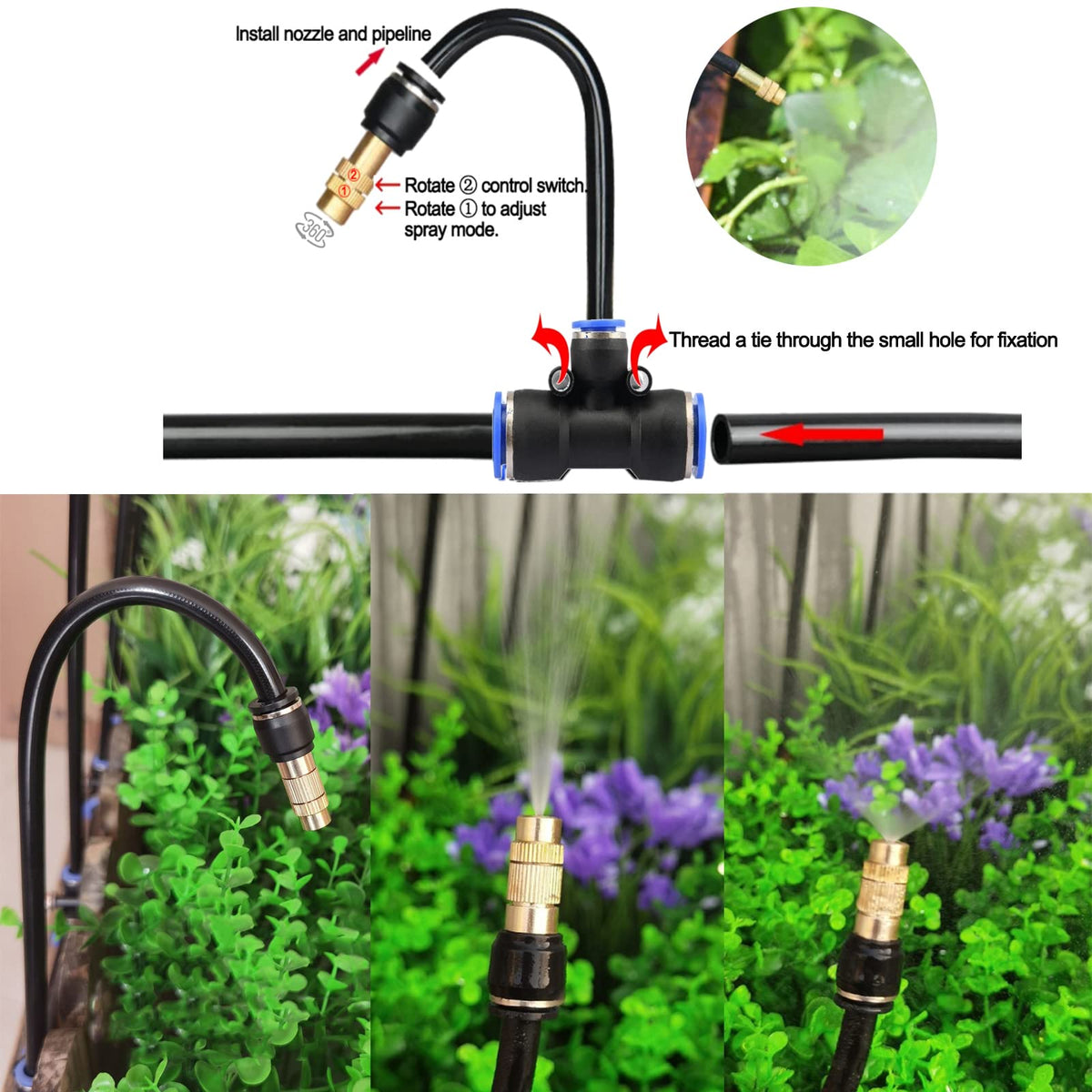 82FT Drip Irrigation Kit, Automatic Garden Watering System with Tool-Free Quick Connectors, 360° Bending Drippers & Copper Misting Nozzles for Greenhouse, Patio, Lawn & Vegetable Garden. (25M)