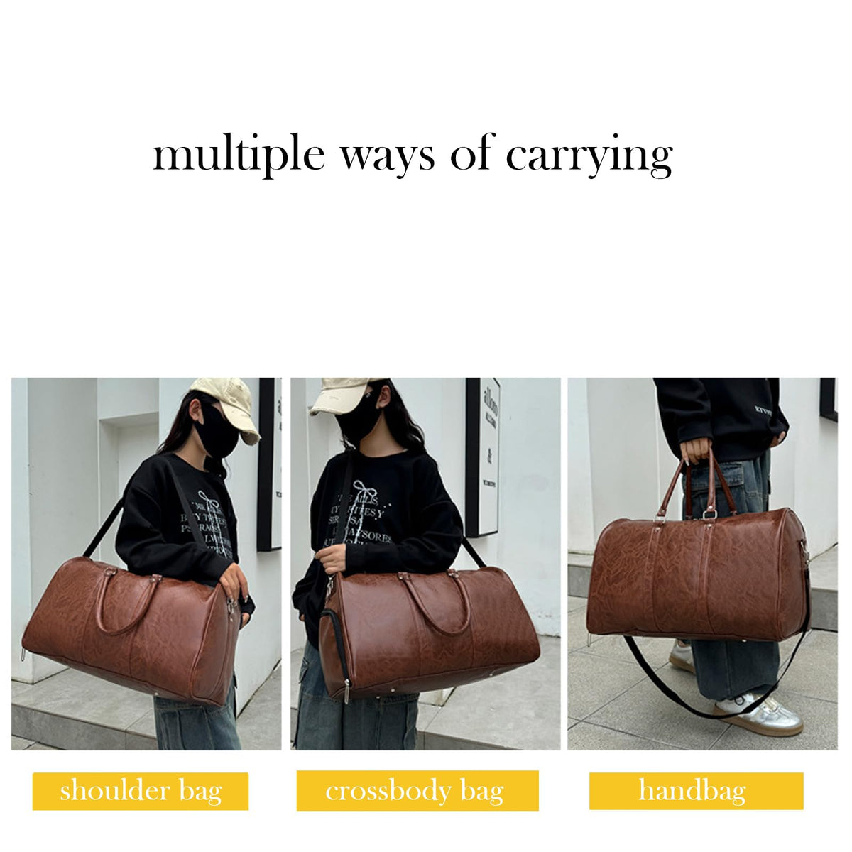 PU Leather Duffle Bag for Travel Duffel Bag, Gym Bag Overnight Bags Weekender Bag for Men (deep brown)