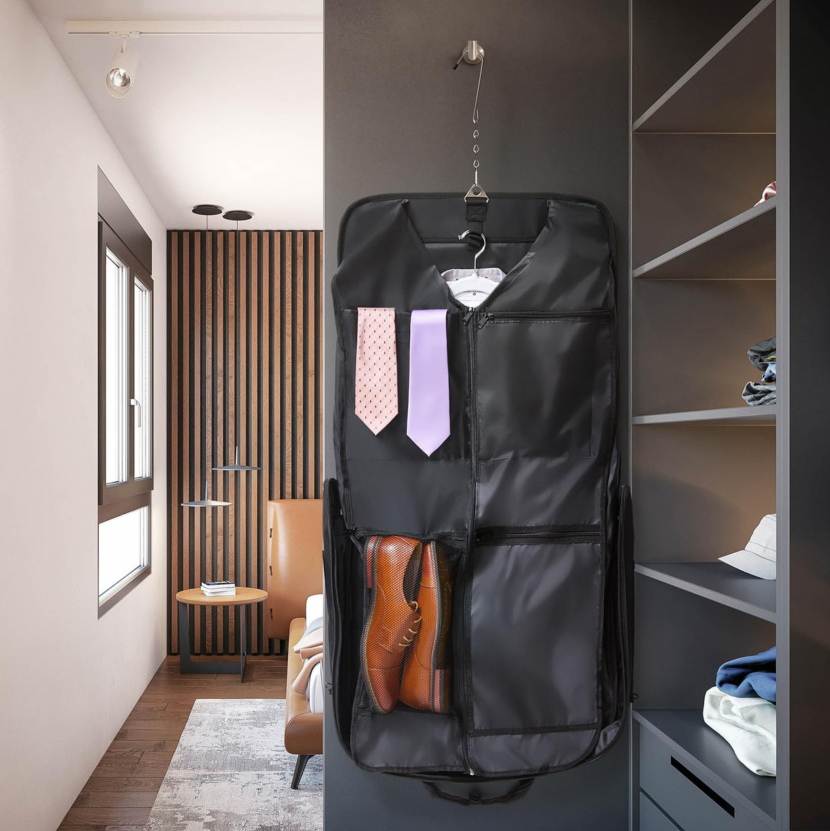 ZEGUR Premium Suit Garment Bag Carry On - Hangs 4 Suits - Travel & Business with Shoulder Strap and Laptop Compartment