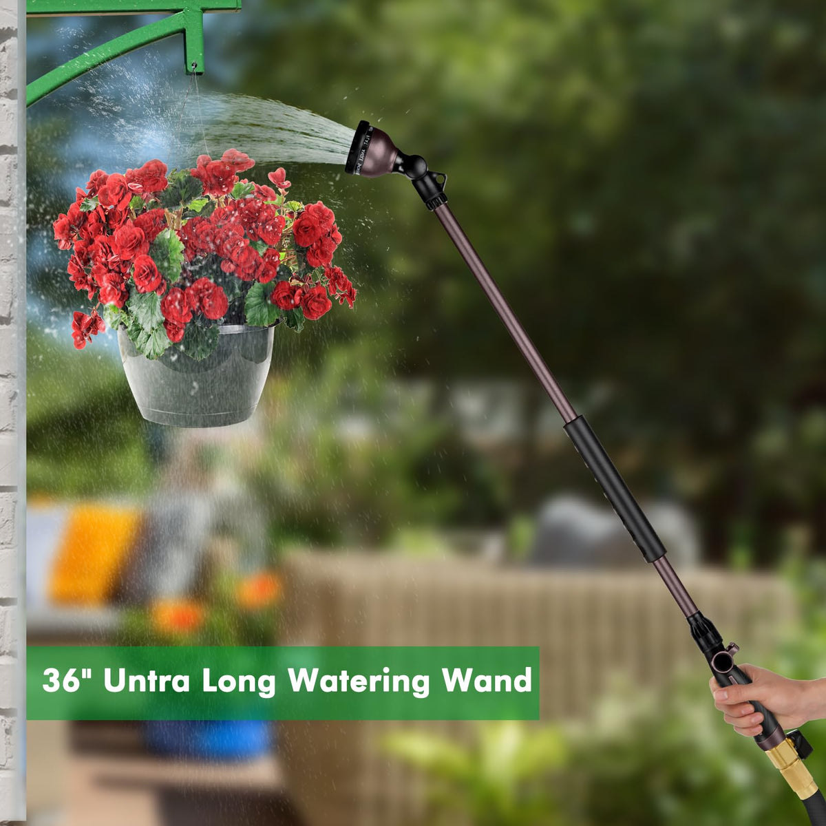 RESTMO 36”Long Watering Wand, 180° Swivel Head Metal Garden Hose Wand with 10 Spray Patterns, 3ft Heavy Duty Hose Nozzle Sprayer with Thumb Flow Control, Ideal to Water Hanging Baskets, Shrubs