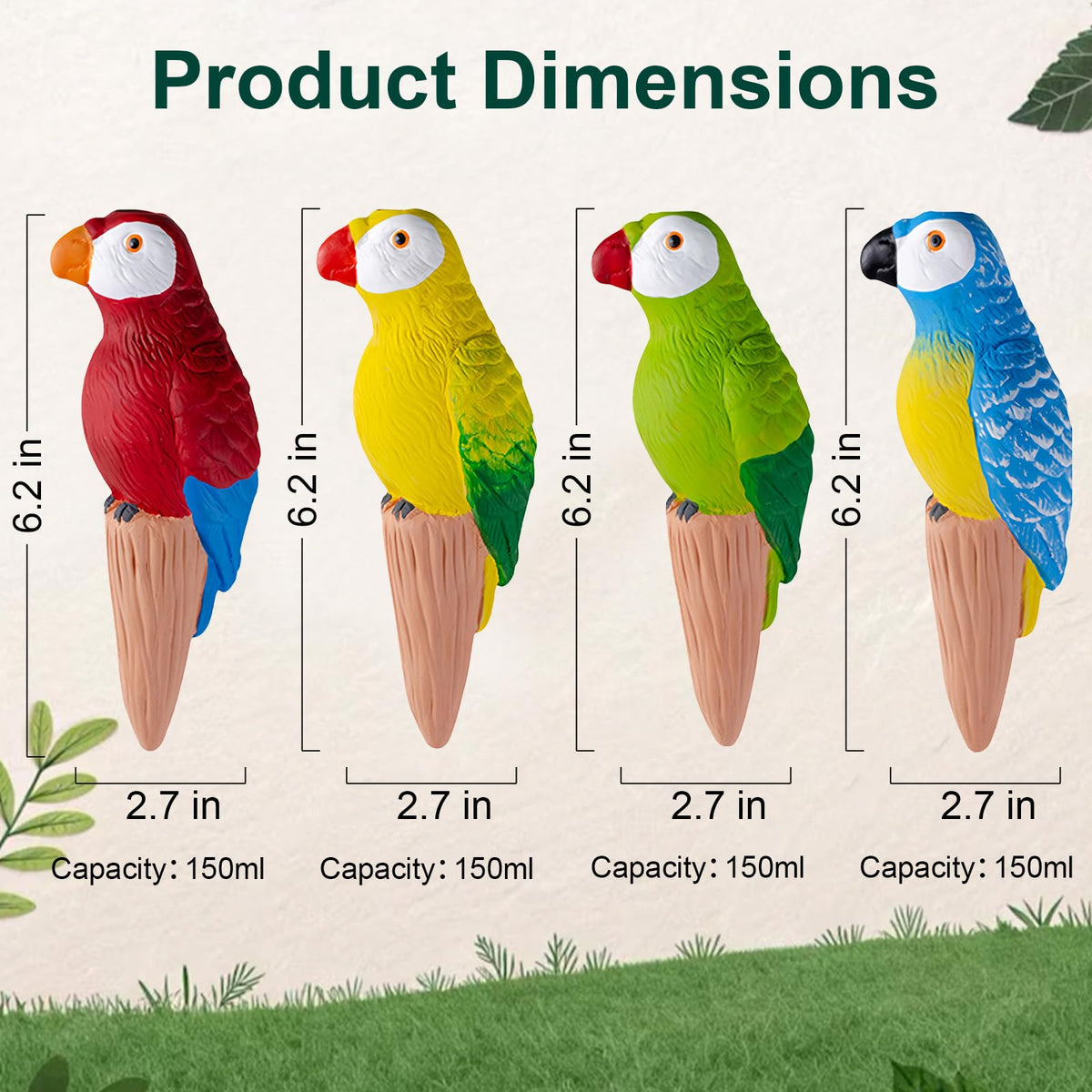 MCleanPin 4 Pack Self Watering Spikes and Globes, Handmade Terracotta Parrot Self-Watering Plant Devices with Slow Release System, Automatic Plant Water Bulbs for Indoor and Outdoor Garden Vacation