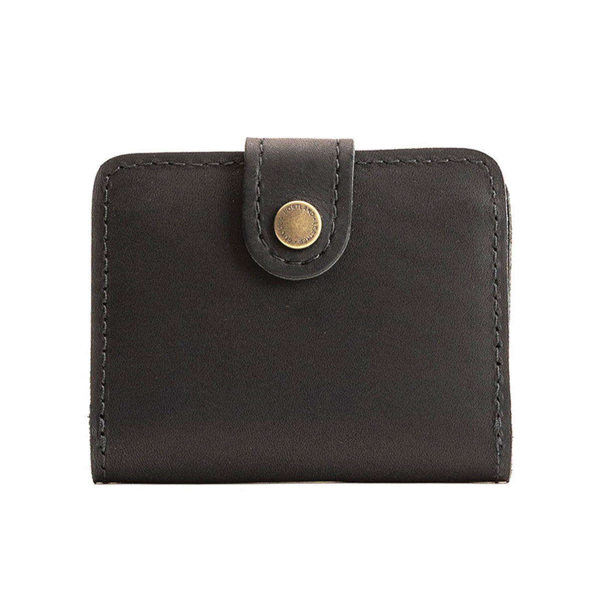 Portland Leather Goods Women's Mini Bifold Wallet – Slim, Palm-Sized Design with Secure Snap Closure, 2 Card Slots, 2 Cash Slots & Zippered Coin Pocket – Black