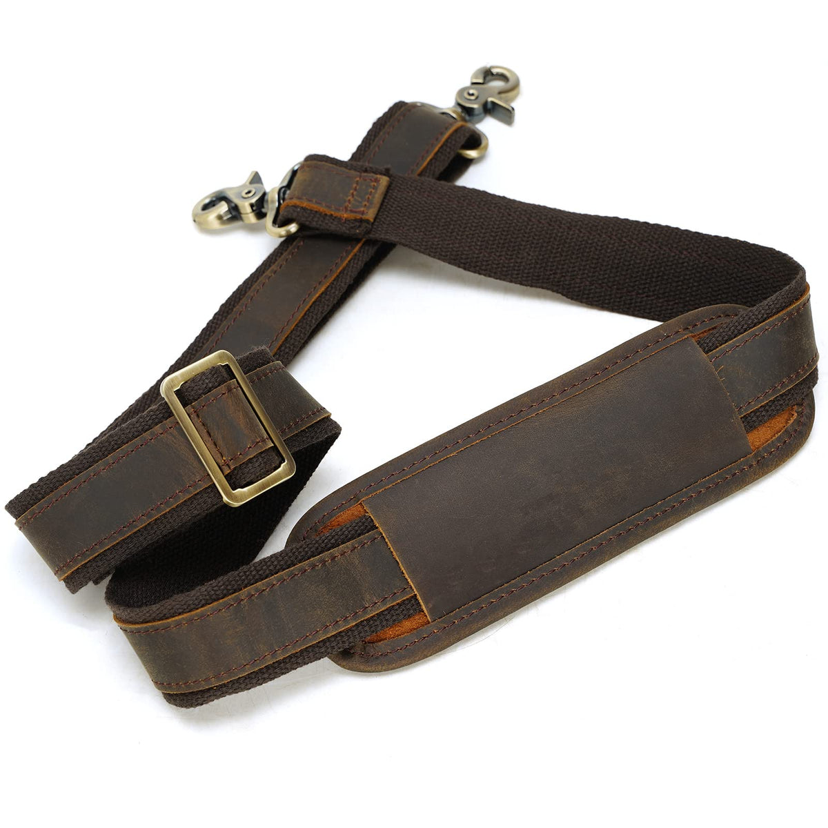 Polare Full Grain Leather Adjustable Replacement Shoulder Strap with Metal Hook for Briefcase Messenger Shoulder Duffel Bag Dark Brown