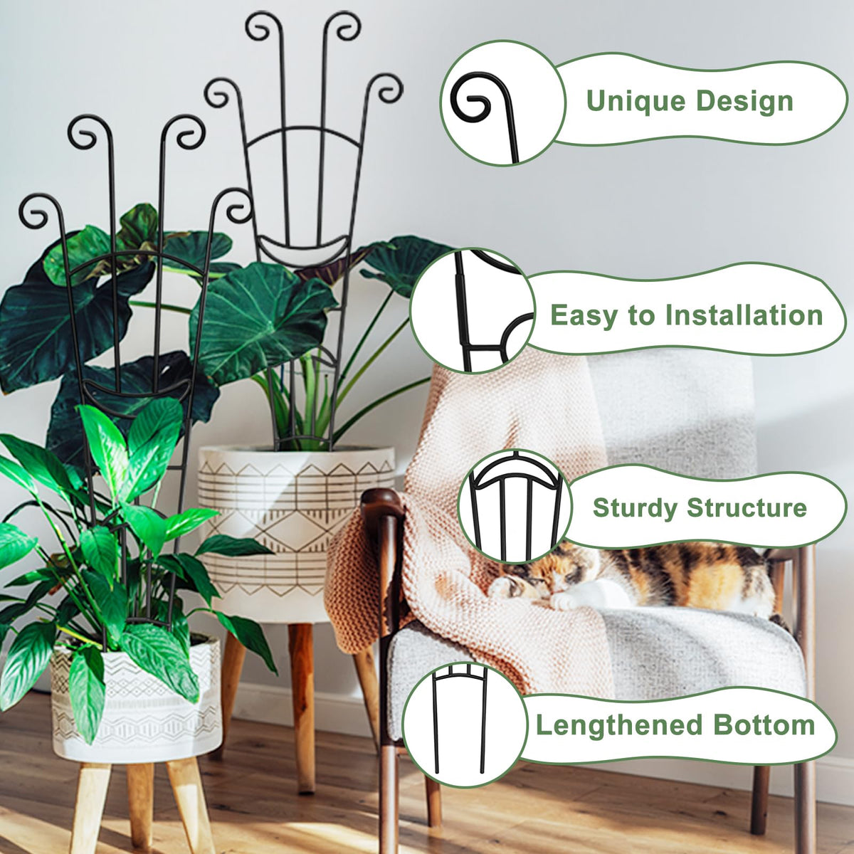32.6in Monstera Plant Support Stakes for Indoor Plants, Metal Garden Plant Trellis for Climbing Plants, Pothos Vine Snake Climber Support，4p