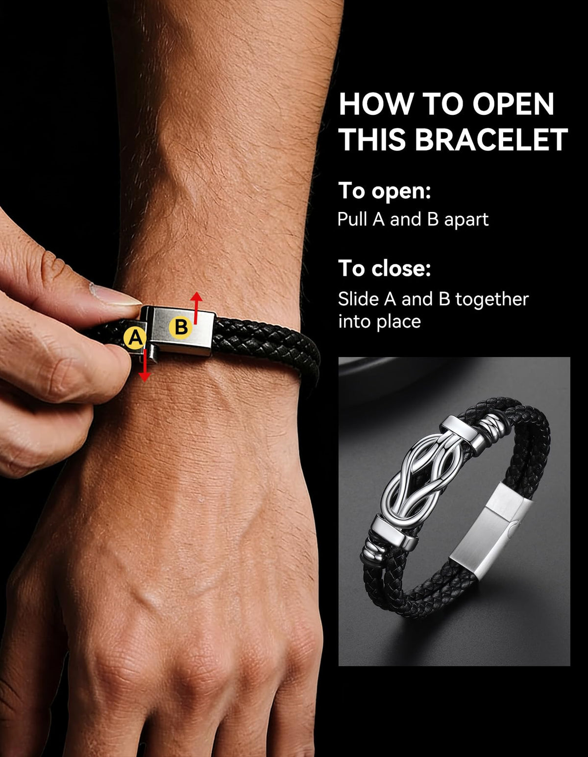 ChainsHouse Inspirational Gifts Bracelets for Men with Message Cards 8.3 Inches Braided Beaded Leather Square Knot Cuff Bracelet Birthday Gift for Dad