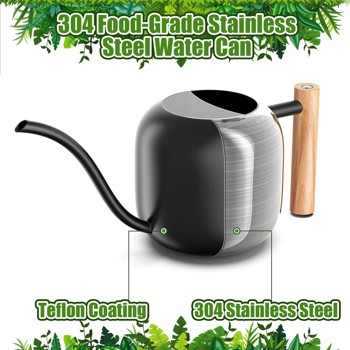 Green Moon Water Can Indoor Plant Black 1.2L/41oz with Long Spout Small Water Can Metal Watering Can Pot for Indoor House Plant Bonsai Outdoor Garden Flowers Decorative