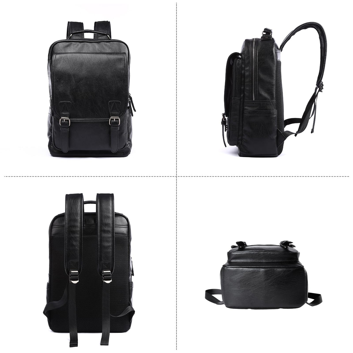 MATE ELAN Leather Travel Laptop Backpack For Men Fit 15.6" Waterproof Vintage Backpack Business Work Knapsack College Commute Hiking Black Backpacks