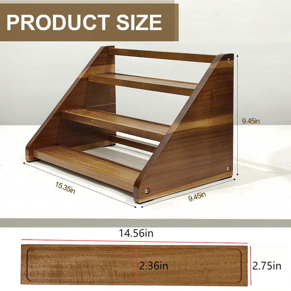 Arflo Acacia Wooden Spice Rack for Countertop - 3 Tiered Spice Rack Organizer for Cabinet - Kitchen Spices Organizers Holds 21 Jars - Spices Shelf for Kitchen Storage Pantry Seasoning Organizer