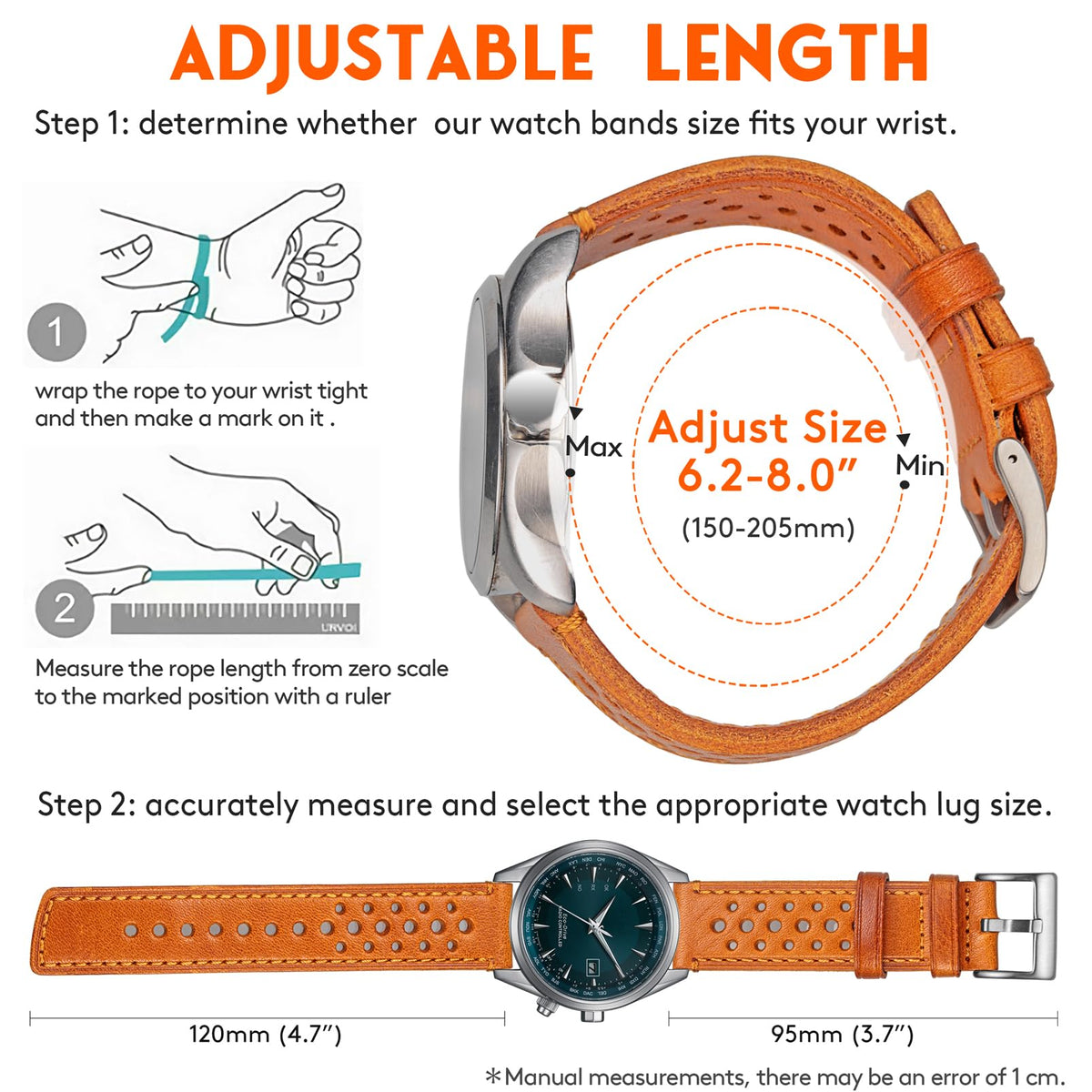Quick Release Watch Band, Genuine Perforated Leather Watch Strap - Replacement 18 20 22 24mm Watch Bands for Women & Men - Stainless Steel Buckles - Compatible with Regular & Smart Watch Bands