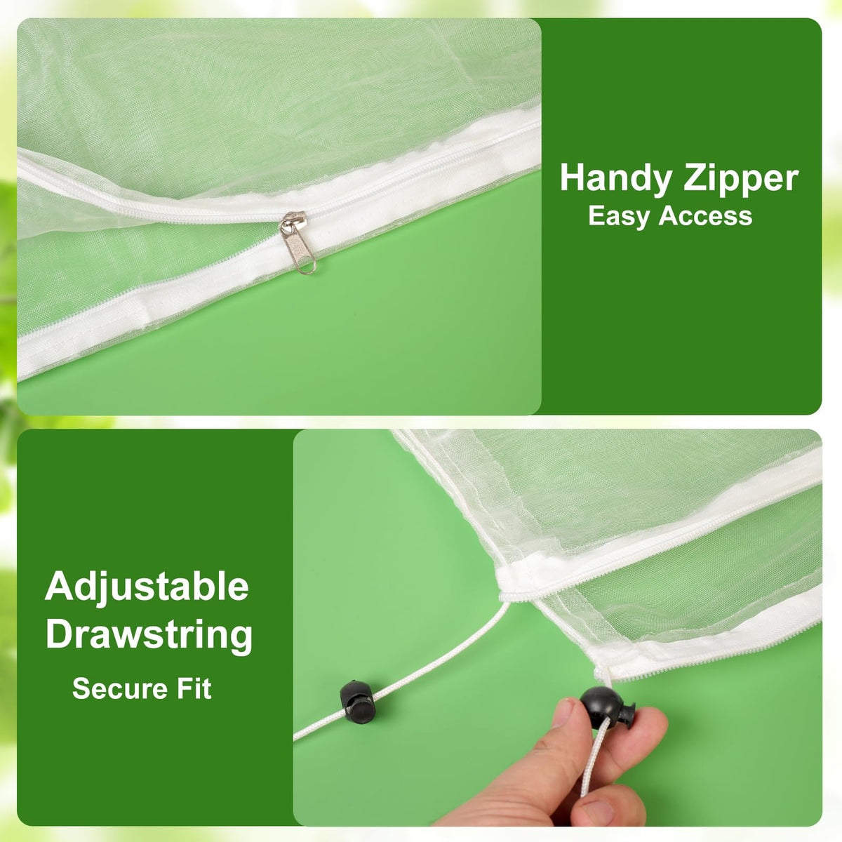 Jevrench 2 Pack 4 x 6ft Garden Netting for Plants, Fruit Tree Netting with Zipper & Drawstring, Bird Netting for Garden Protection, Blueberry Bushes, Tomato Plants & Fruit Trees