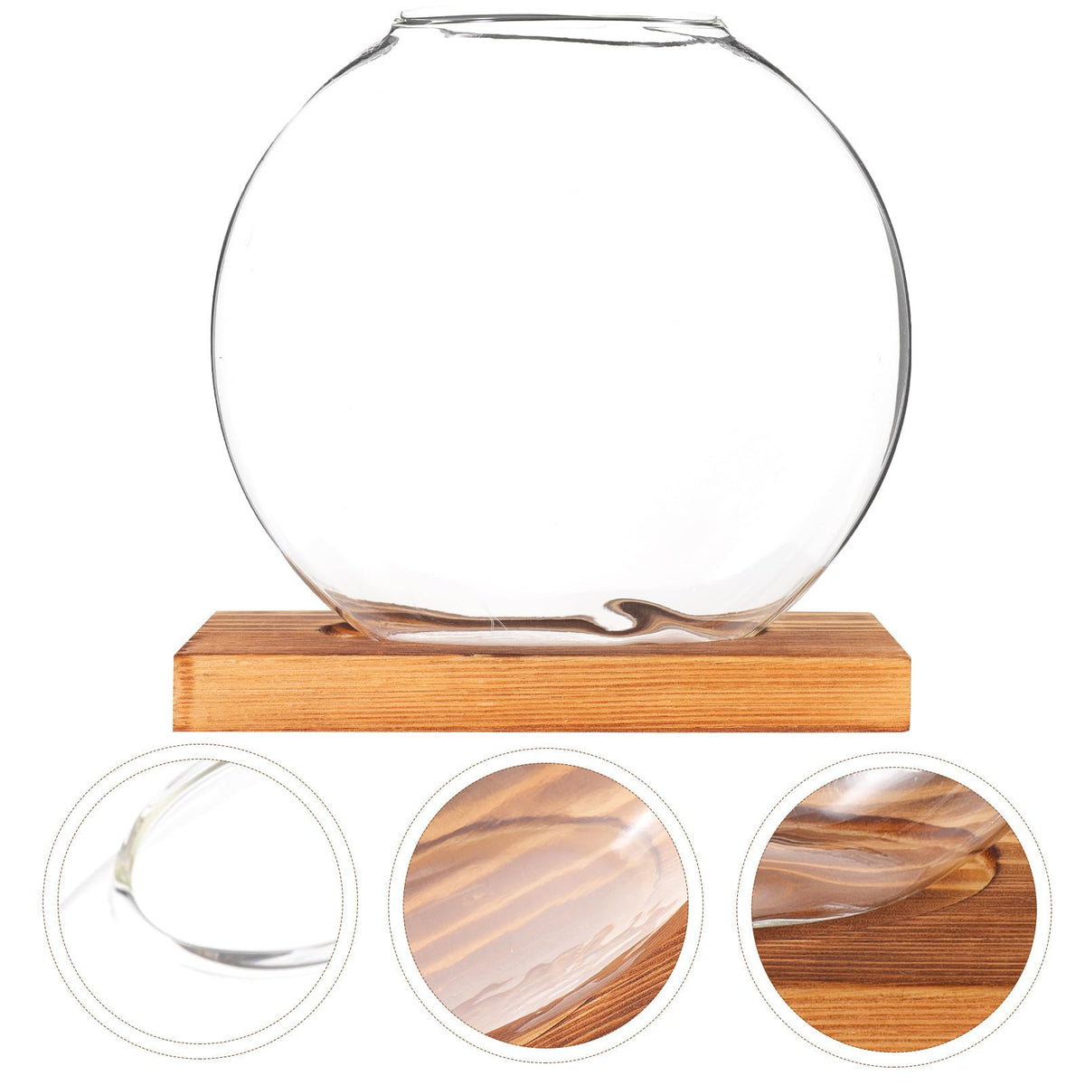 ABOOFAN Glass Hydroponic Flower Planter with Wood Base, Desktop Glass Vase for Home and Office Decor, Hydroponic Plant Terrarium Decoration
