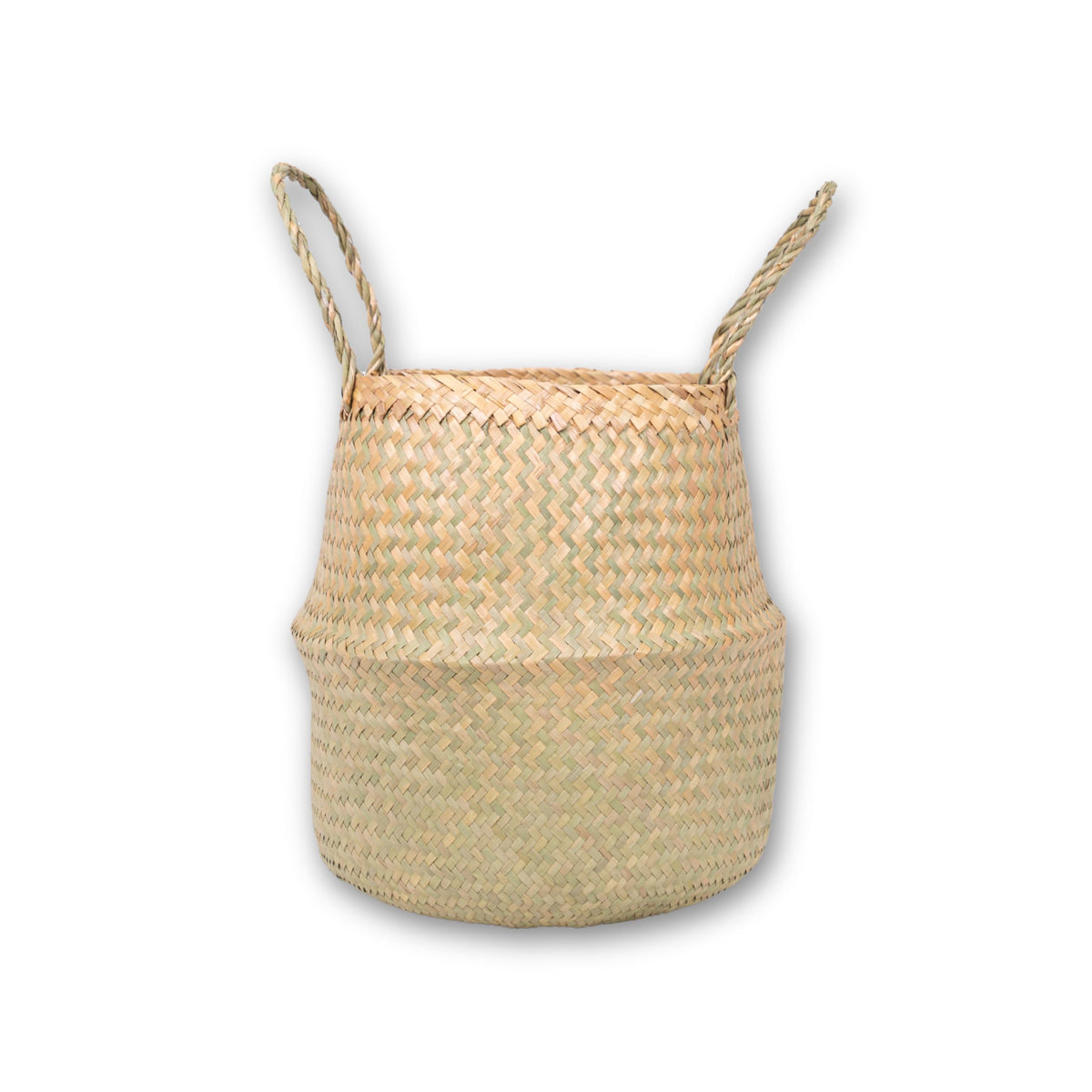 Woven Seagrass Belly Basket For Storage Plant Pot Baskets Laundry Picnic Grocery Baskets Woven Plant Pot Holder Home Decor For Storage Plants Wicker Laundry Basket (Large)