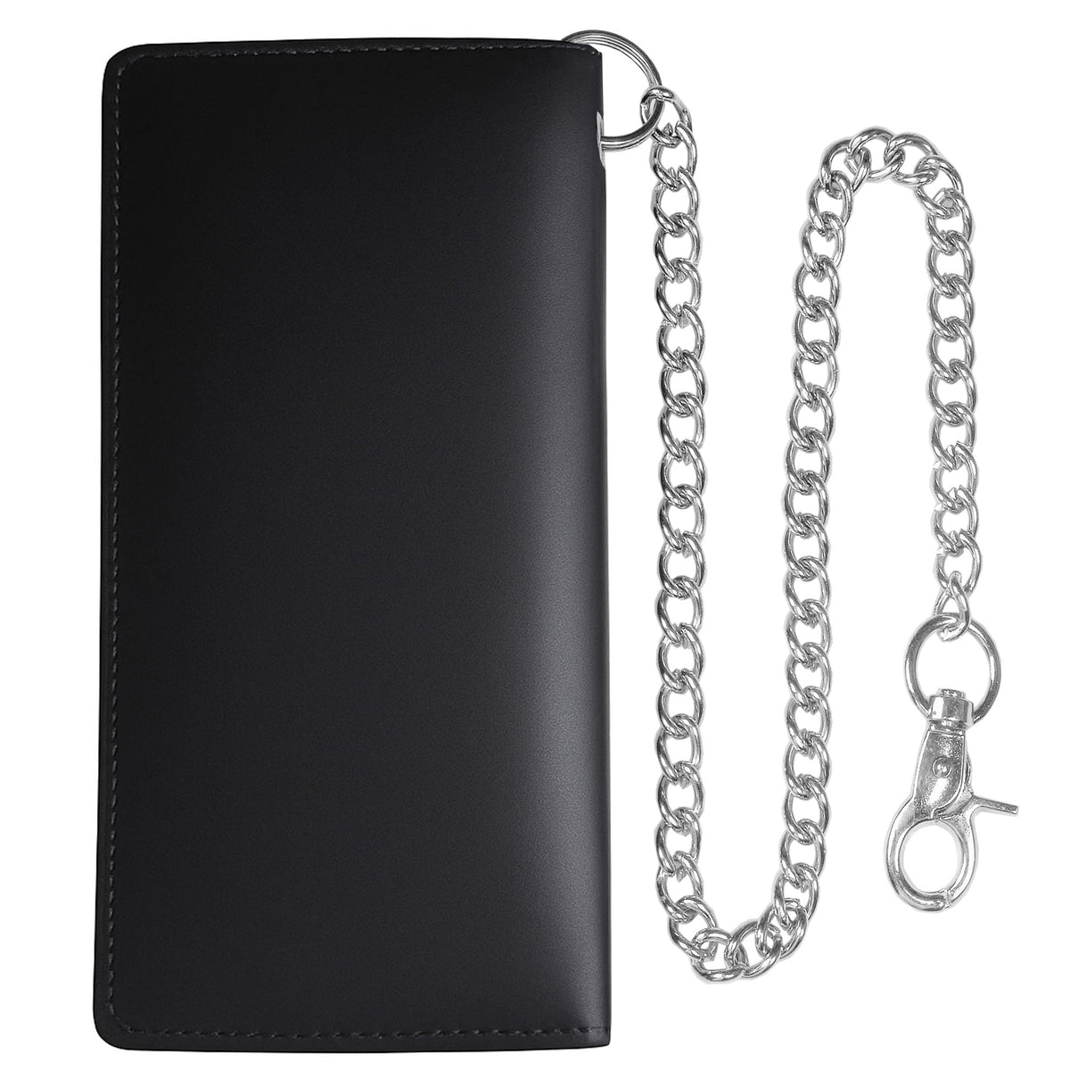 CLASSIC Motorcycle Chain Wallet for Men – Premium Cowhide Leather, RFID Bi-Fold Biker Wallet with Heavy Duty Chain for Bikers Truckers & Hunters, Credit Card Money Organizer Long Wallet Aniline Black