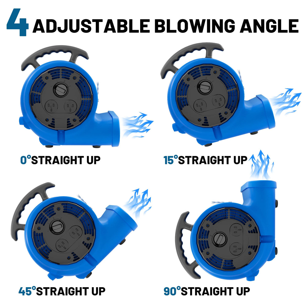 BSMTEK Air Mover Blower Fan, Industrial 1/3HP 1200CFM Monster Floor Blower Carpet Dryers - 3 Speeds Switch, 4 Adjustable Angles, 15FT Long Cord, Stackable - 2026 Upgraded