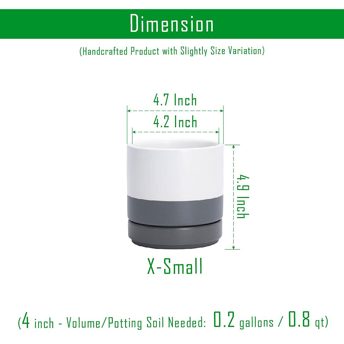 D'vine Dev Set of 2 Plants Pots, 4.7 Inch Ceramic Planter Pot for Plants with Drainage Hole and Saucer, White/Speckled Grey, 94-V-B-6