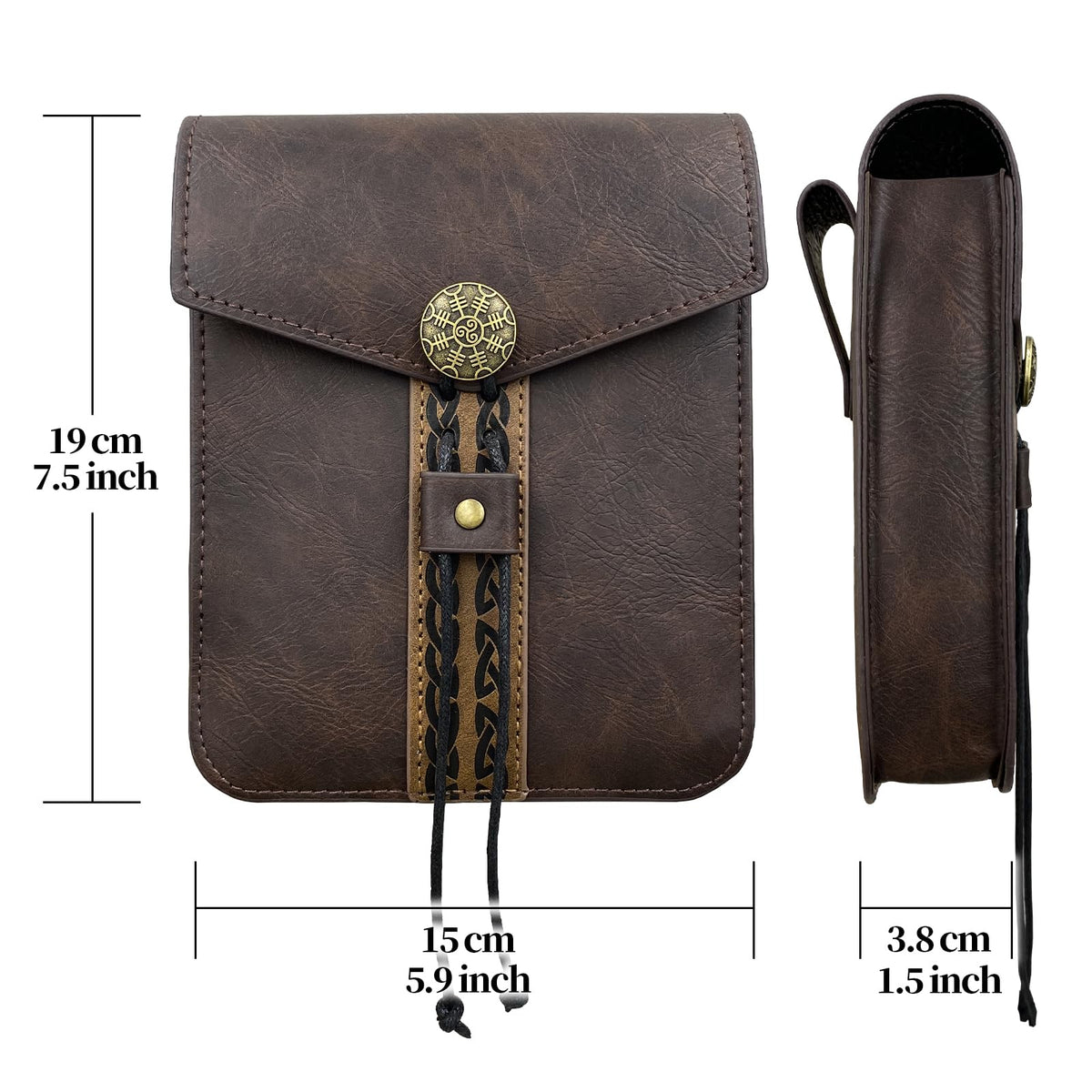 HiiFeuer Vintage Medieval Faux Leather Belt Bag, Retro Middle Ages Belt Pouch Waist bag, Portable Side Pack For LARP Ren Faire (Brown A)