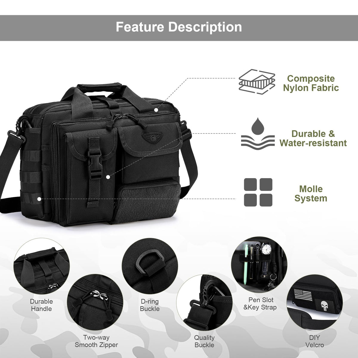 Stypos Tactical Messenger Bag, 14 Inch Tactical Briefcase for Man Military Laptop Bag Messenger Shoulder Bag Flight Bags for Pilots Black