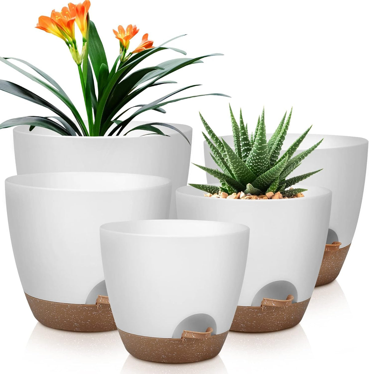 QRRICA 10/9/8/7.5/7 Inch Self Watering Pots and 2 Pack 23.6 Inch Plant Umbrellas for Outdoor Plants