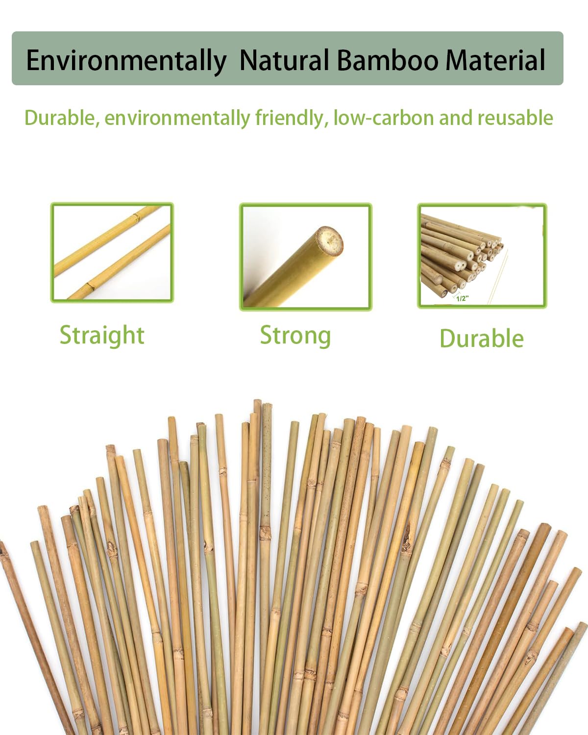 4 Ft Bamboo Stakes with 100 Twist Ties Natural Bamboo Garden Stakes for Tomatoes Cucumber Grapes Pole Beans Trees Potted Dahlia Flowers and Climbing Plants - Pack of 25