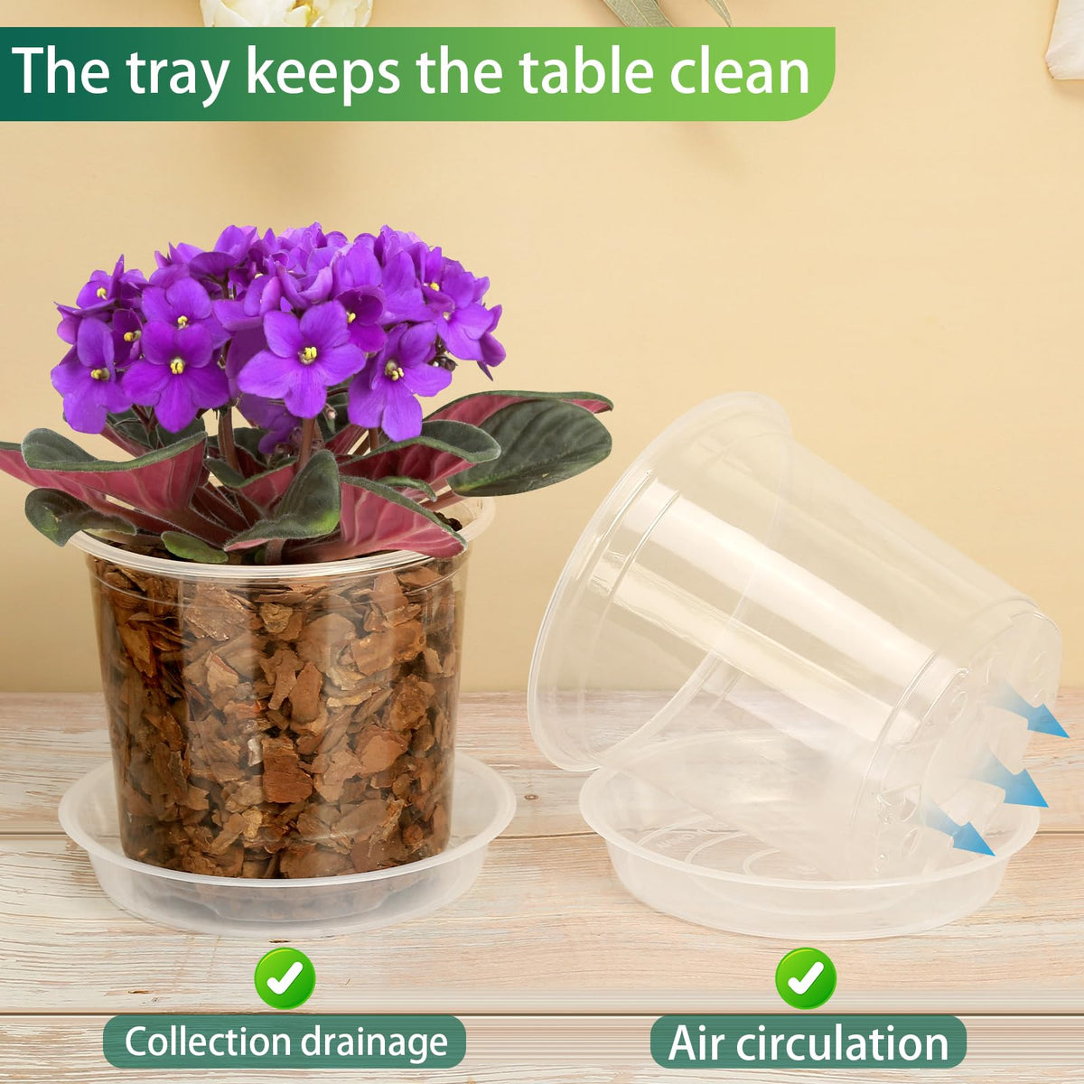 HQAUT 24 Pack 7/6/5 Inch Clear Nursery Pots with Drainage and Saucers, Clear Plastic Plant Pots for Plants, Seed Starting Pots