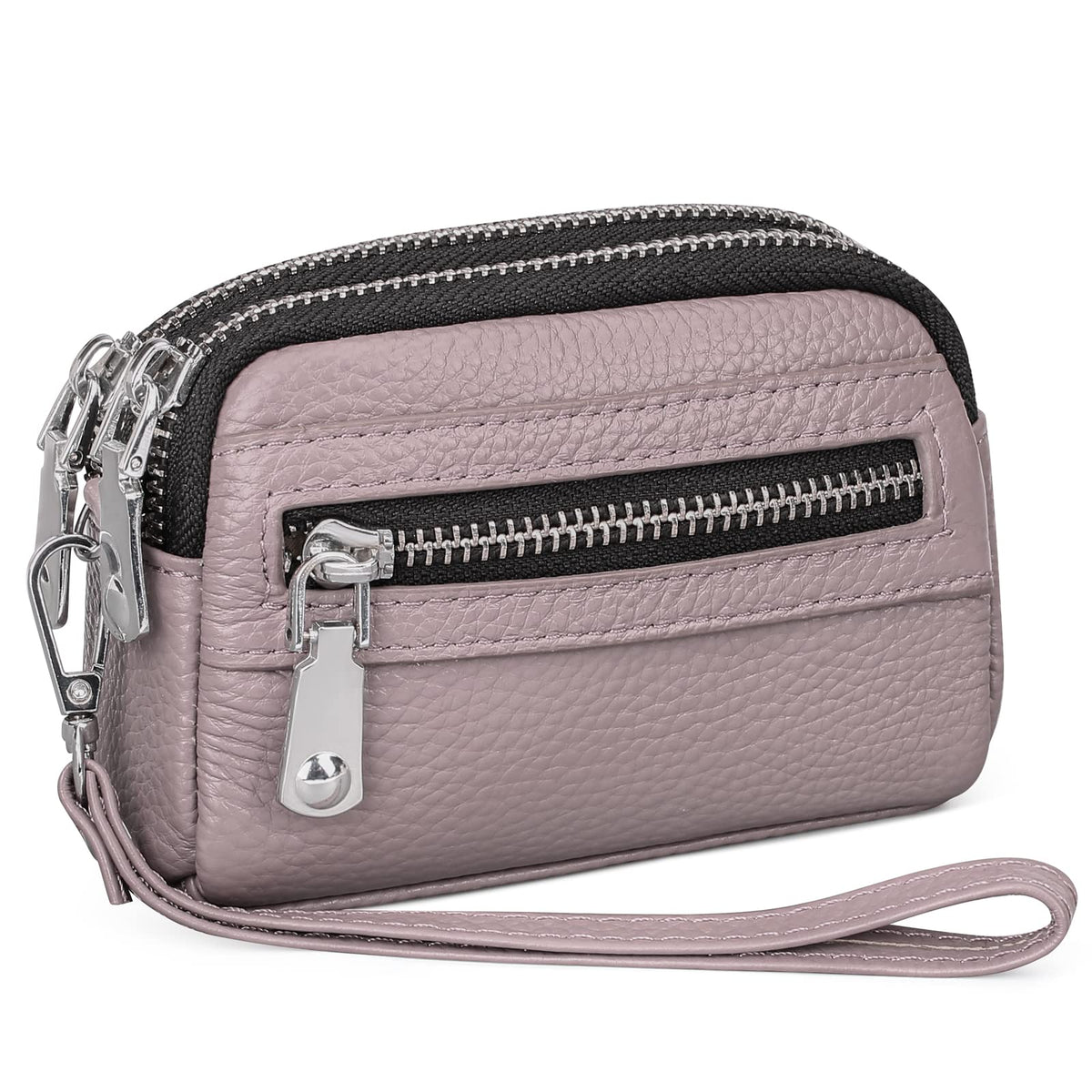 SENDEFN Coin Purse for Women Leather Wristlet Double Zip Around Small Change Pouch