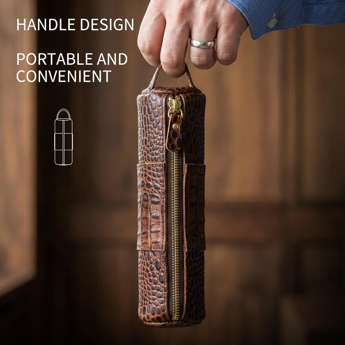 RMAWRAD Genuine leather pen cases, pen/pencil/marker/signature pen zipper bags, stationery bags, pen storage bags， Pen Holder for Work & Office &outdoor