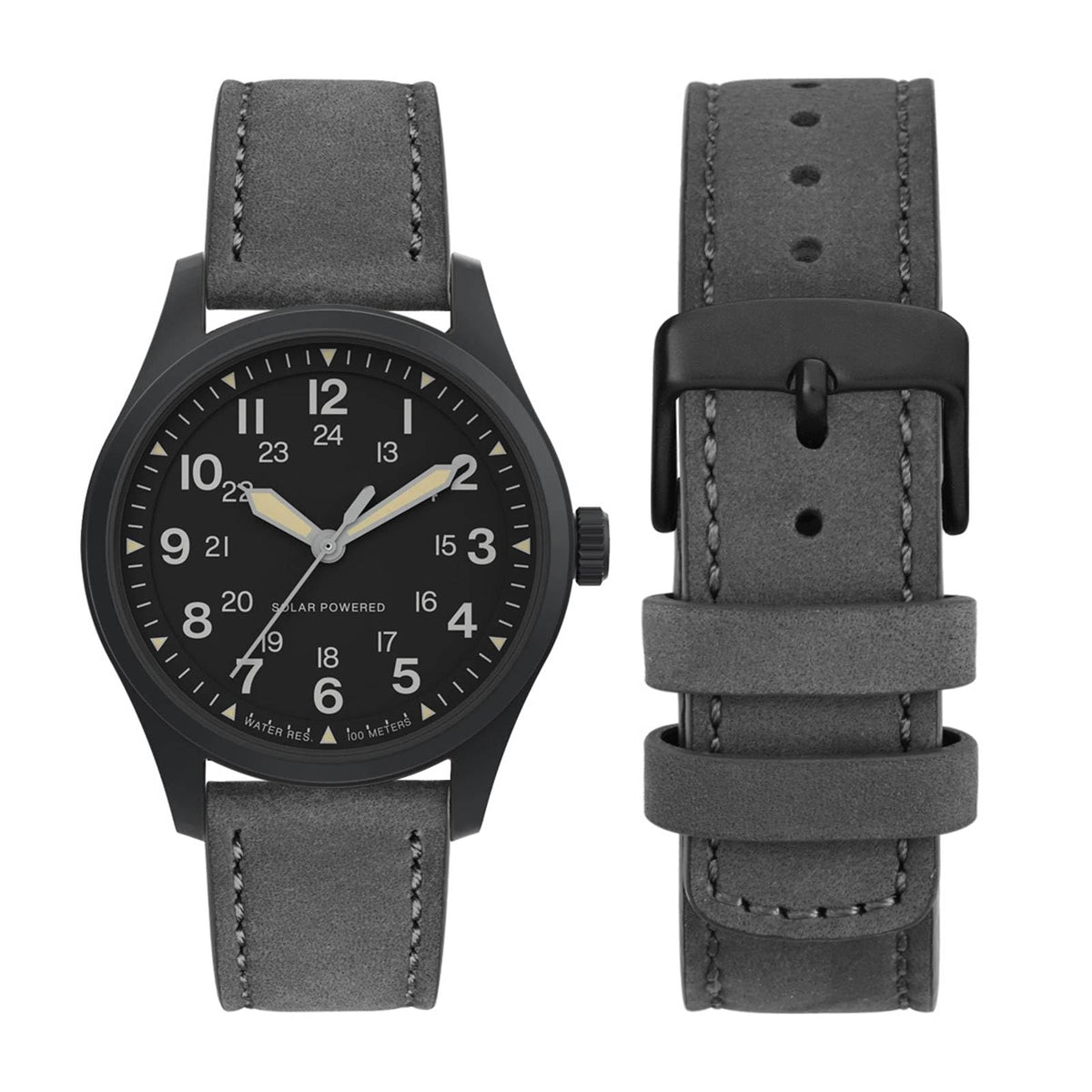 WOCCI 20mm Retro Leather Watch Band for Men and Women, Quick Release Replacement Strap with Black Buckle (Grey)