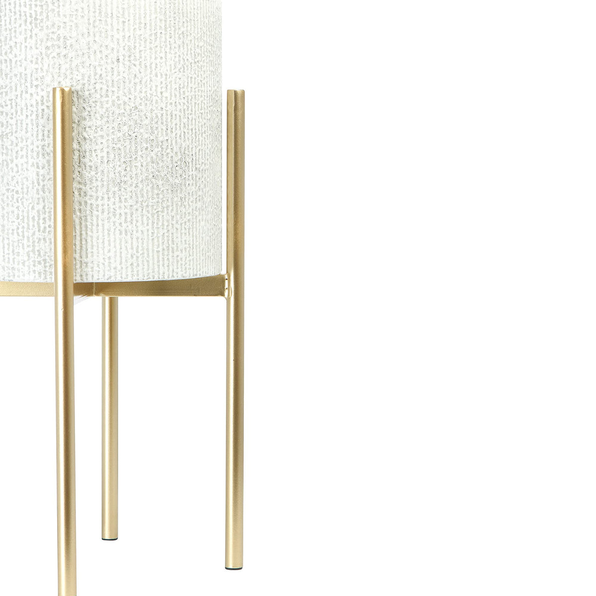 Main + Mesa Modern Boho Embossed Metal Planters with Stands, White and Gold, Set of 2 Sizes