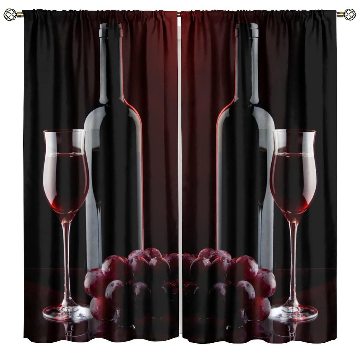 Wine Curtains, Red Wine Bottle Glass Grapes Print, Light Filtering Window Drapes for Kitchen Dining Room Living Room, 20.5" W x 44.5" L, 2 Panels （No Blackout）