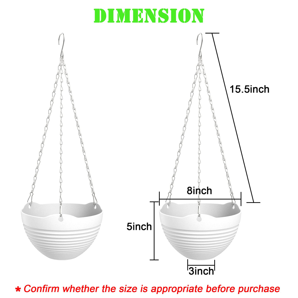 REPICLIFE Hanging Planters, Set of 9 White Hanging Pots, 8" Hanging Flower Pots, Plant Pots with Drainage Plugs, Water Barrier and Chains, Come with Free Mini Garden Tools Set