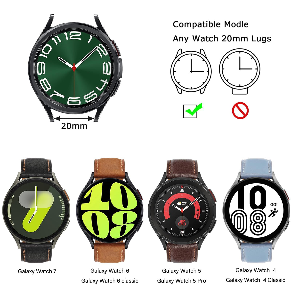 Tasikar Leather Bands Compatible with Samsung Galaxy Watch 47mm 7/6/5/4 Band/Watch 6 Classic 43mm 47mm/Watch 5 Pro Band, Genuine Leather Strap for Galaxy Watch 4 Classic/Watch 3, Classic Brown