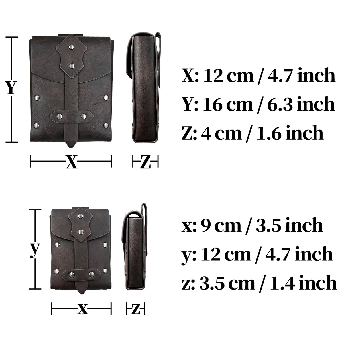 HiiFeuer 4 PCs Medieval Alchemy Belt Costume, Fantasy Faux Leather Wizard Potion Holder Belt with 4 Cork Vials and Belt Bag (Brown A)