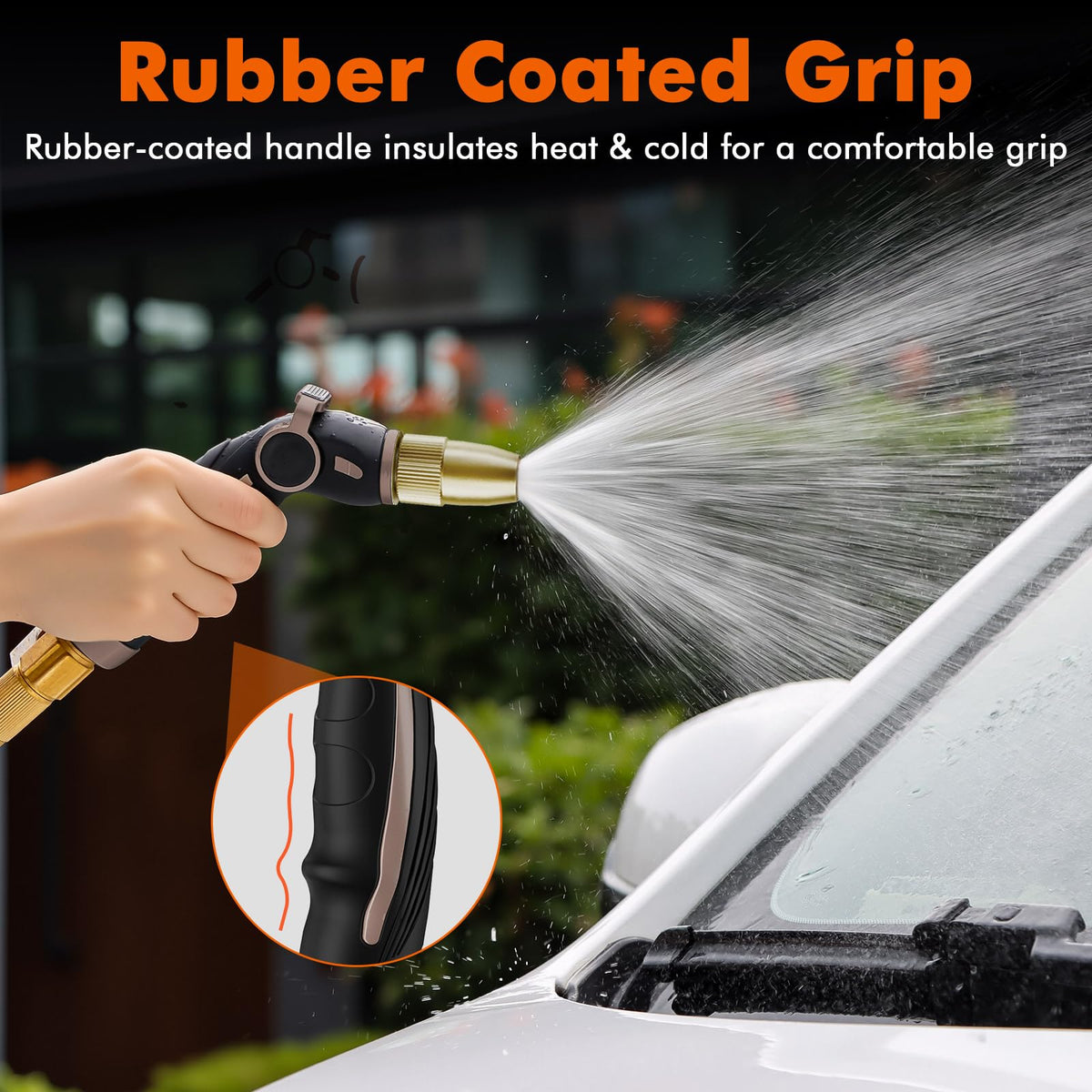 RESTMO High Pressure Hose Nozzle Sprayer, Heavy Duty Brass Head, Metal Water Hose Nozzle for Car Washing, Garden Cleaning, Lawn and Plant Watering, 4 Spray Patterns, Brown