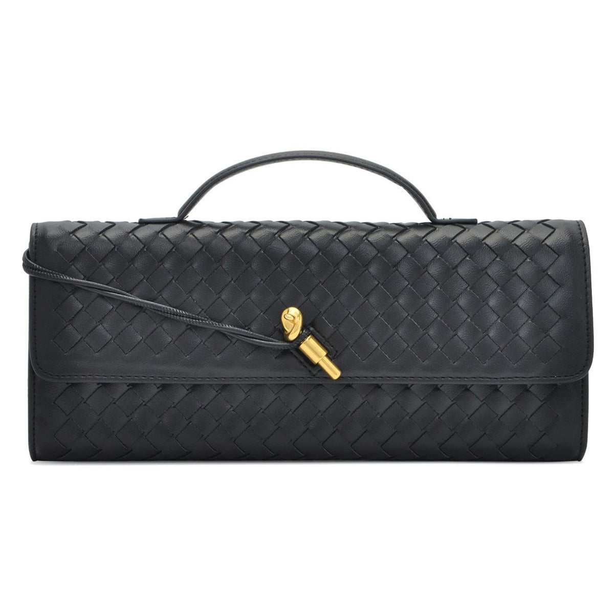 NEWBELLA Women's Handmade Woven Clutch Purse - PU Leather Crossbody Bag for Evening & Casual, Adjustable Shoulder Strap Fashion Handbag (Black)