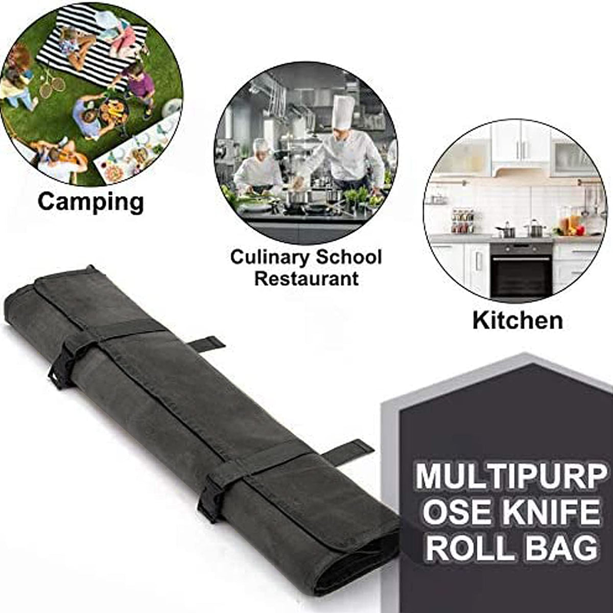 HERSENT Chef’s Knife Roll Bag,Waxed Canvas Knife Cultery Carrier,Portable Chef Knife Cases,Knife Pouch Holders With 10 Slots Plus 1 Zipper Pockets Can Hold Home Kitchen Knife Tools Up To 18.8”