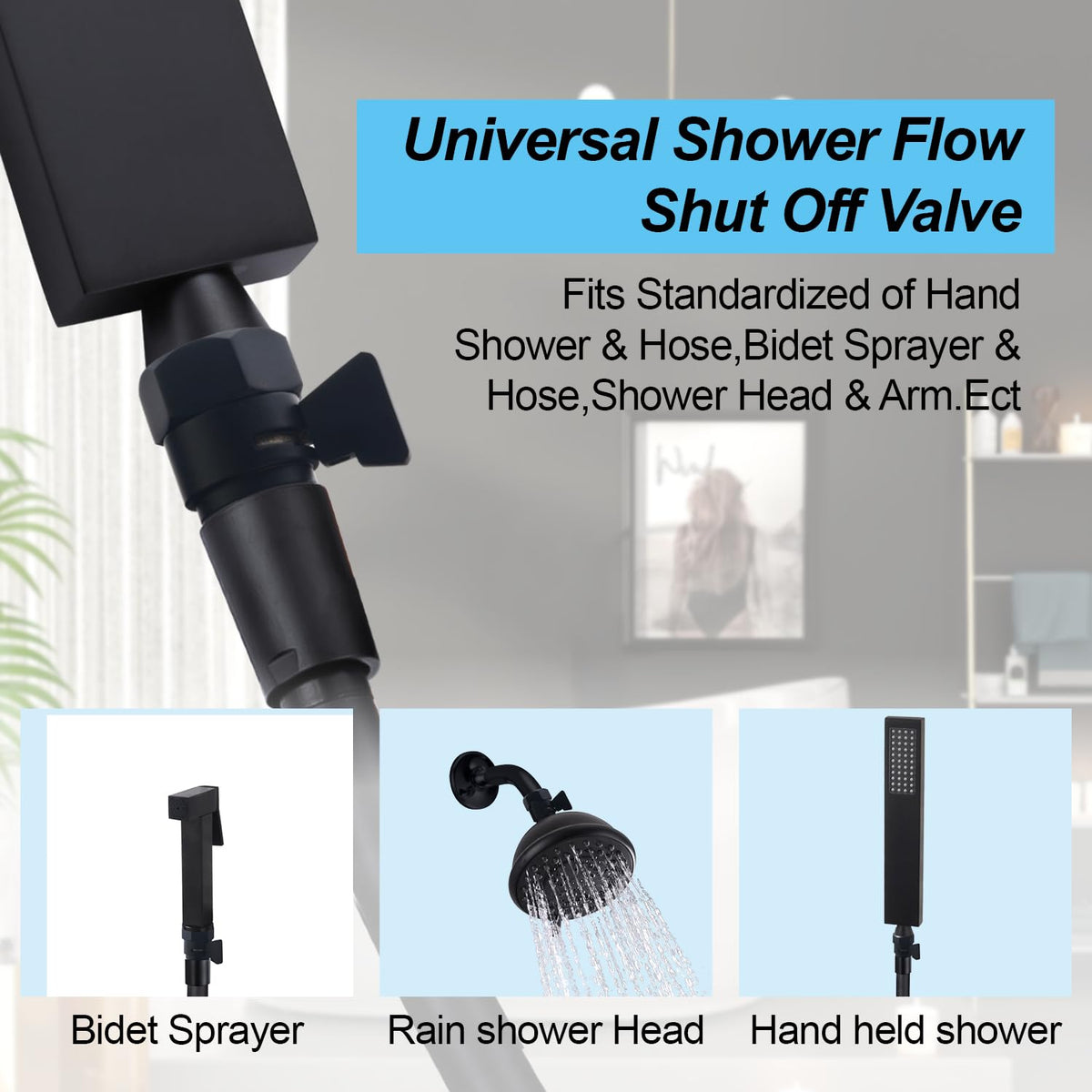 AZOS Brass Shut Off Valve, Water Flow Control Valve, Shower Head Shut Off Valve, Water Flow Control Valves G1/2 Pressure Regulator, Water Pressure Regulator in Black