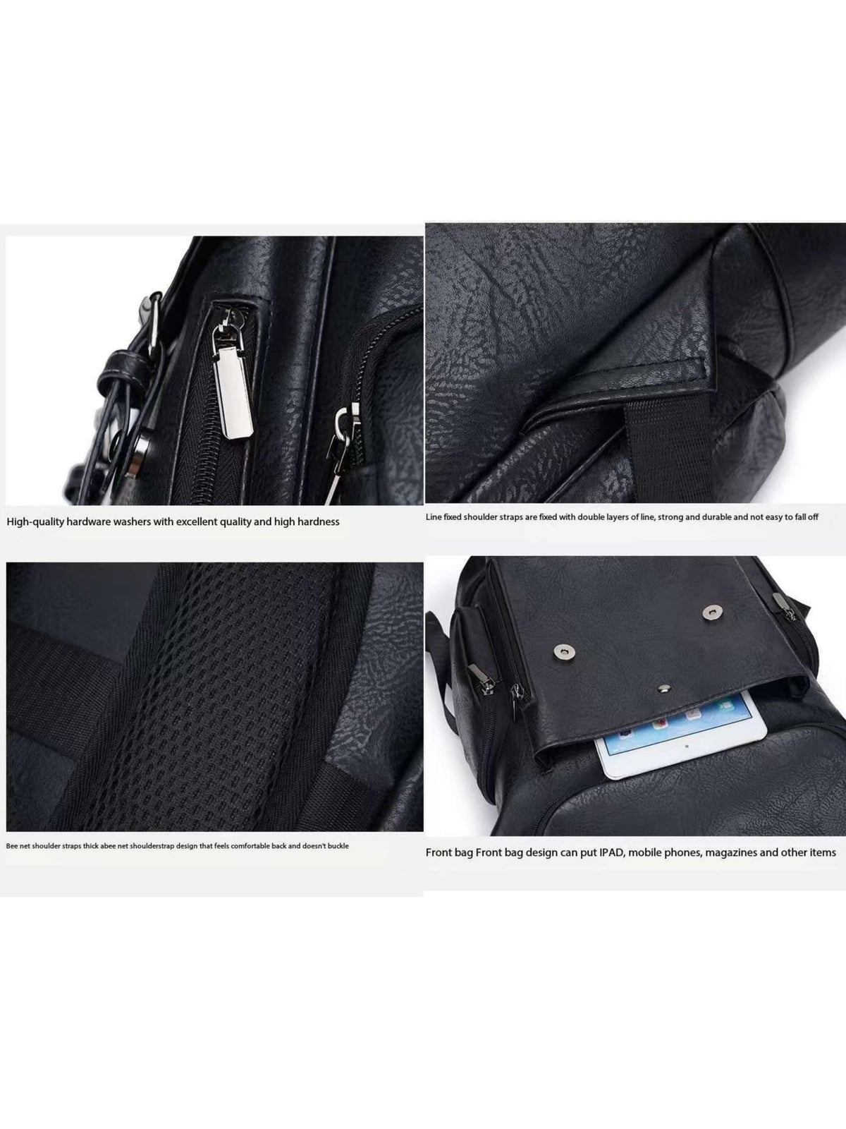 CYLYWJD Men's PU leather backpack, Vintage Flap Cover Daypack for Work Travel College, 15 Inch Laptop Rucksack (black3,Backpack)