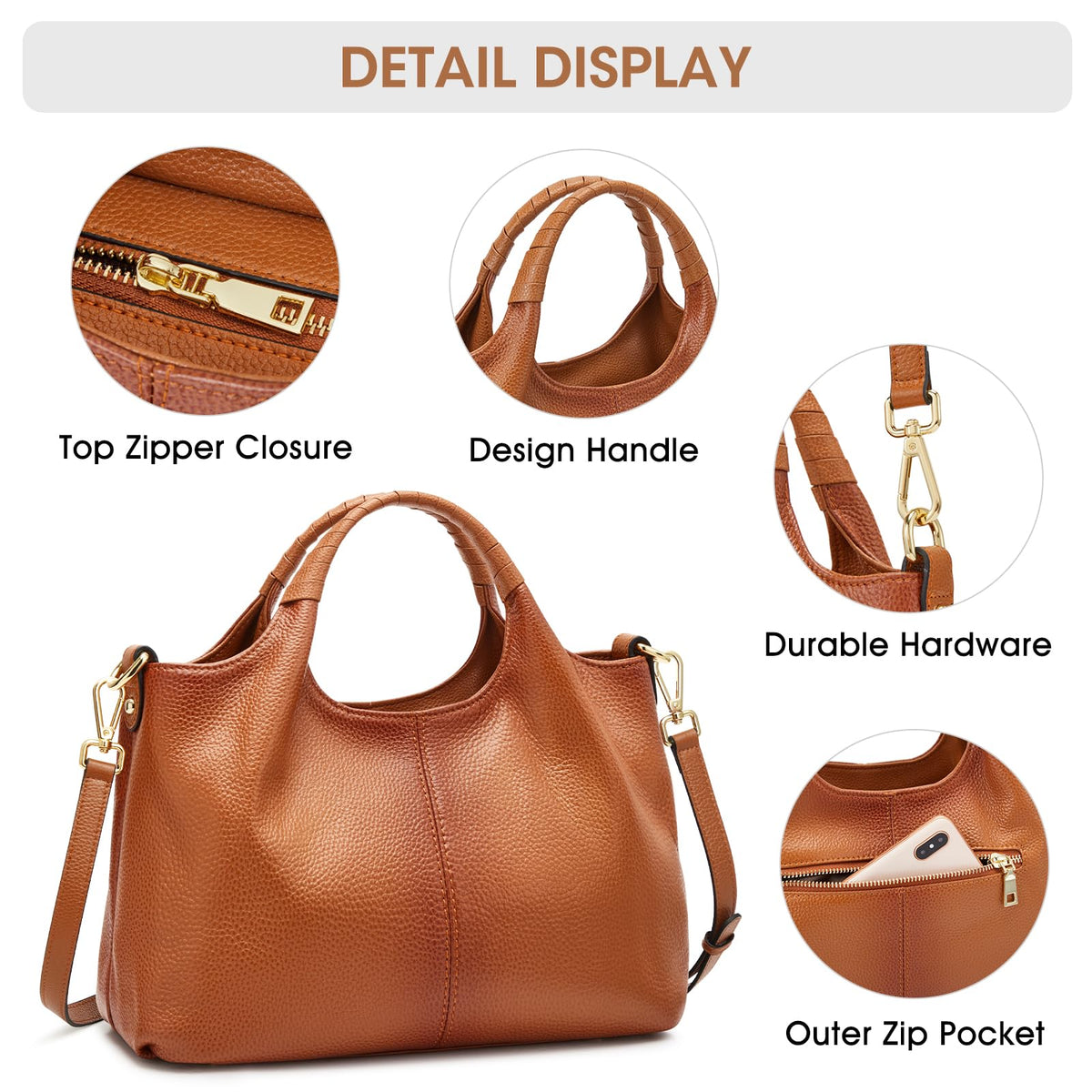 Kattee Leather Purses and Handbags for Women, Medium Crossbody Bags Trendy, Soft Shoulder Satchel Bags, Sorrel
