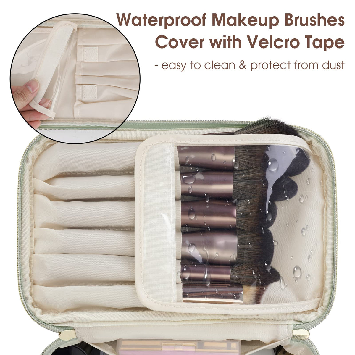 Wandering Nature Makeup Bag, Travel Make Up Organizer Cosmetic Brush Bags Case for Women in Vegan Leather, Sage Green, Patent Pending