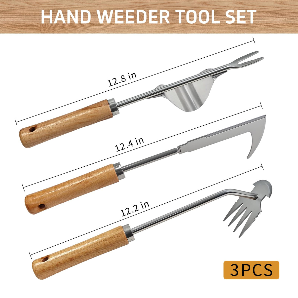 3Pcs Weed Puller Tool, Weeding Tools Gardening Garden Stainless Steel Weeds Removal Tools, Crack Weeder for Yard and Garden