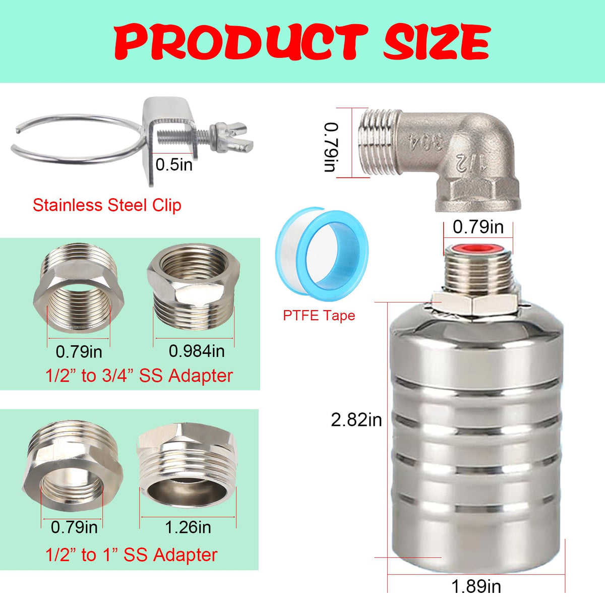 NONGKANG 1/2" 3/4" 1" 304 Stainless Steel Float Valve for Automatic Water Level Control in Water Tanks, Pools & Livestock Troughs(2 pcs)