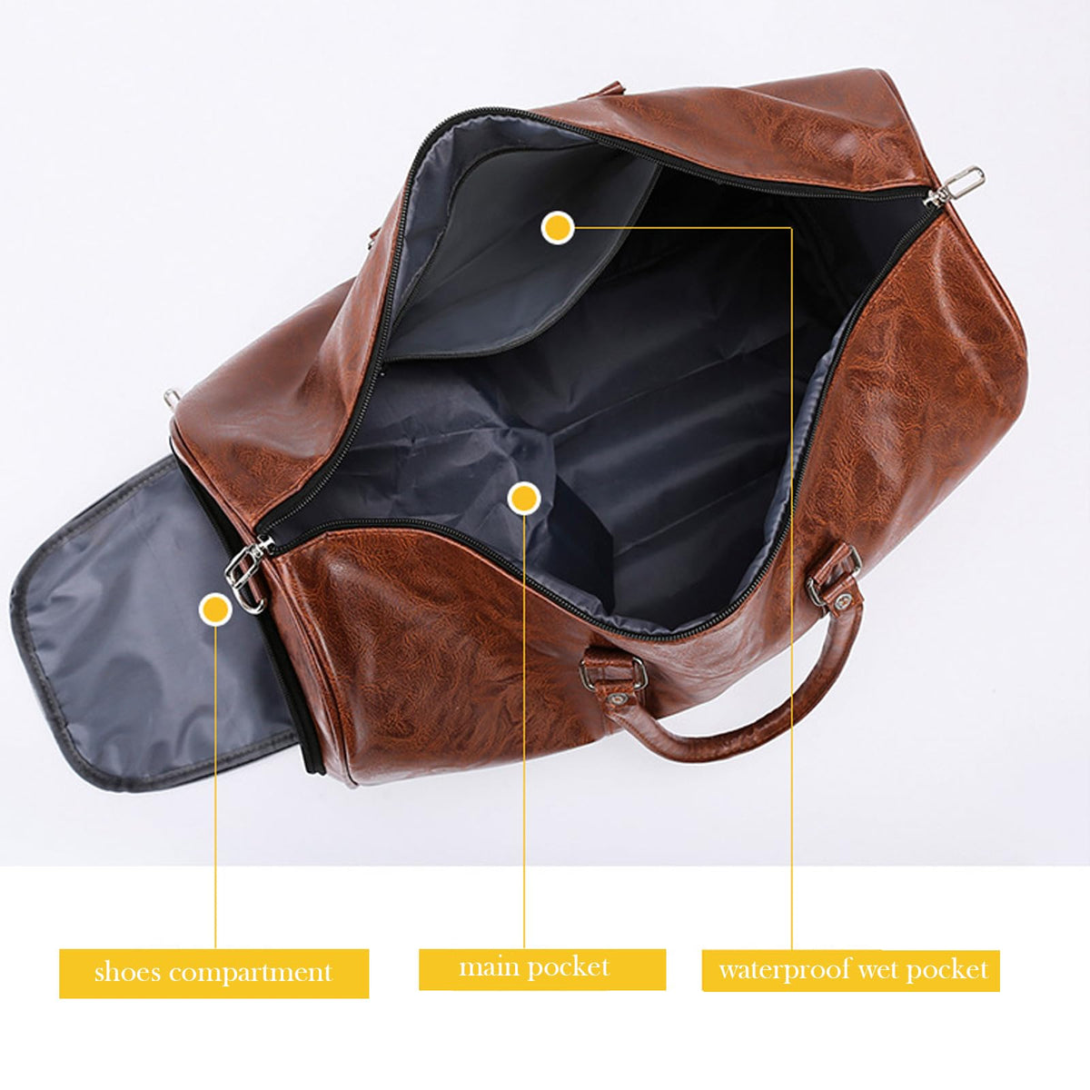 PU Leather Duffle Bag for Travel Duffel Bag, Gym Bag Overnight Bags Weekender Bag for Men (light brown)