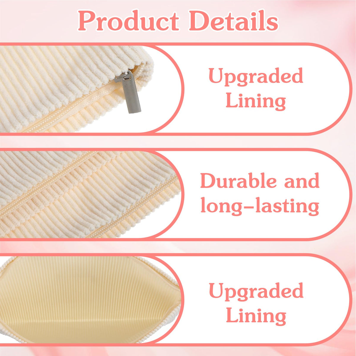 HOFURME 8 Pcs Cosmetic Bags for Women Makeup Bag for Purse Small Corduroy Makeup Pouch Travel Make Up Bag with Zipper Toiletry Bag Organizer (10.24 x 1.57 x 7.09 Inch)