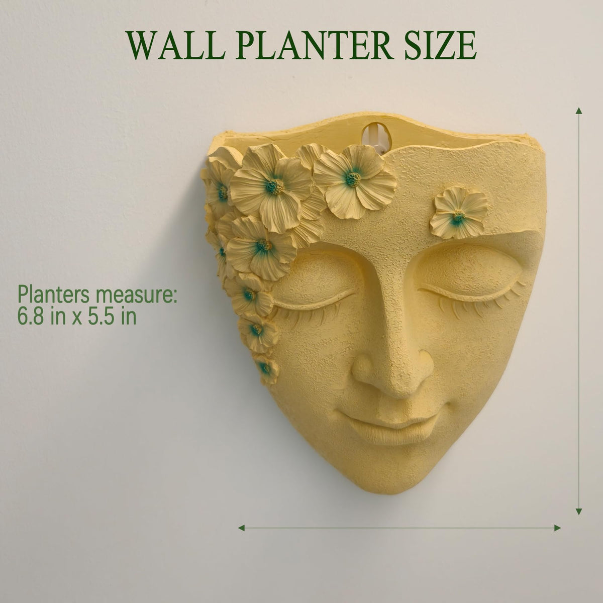 KOXHERO Face Shape Wall Planter Elegant Yellow Resin Wall-Mounted Head Pot with Drainage Hole Unique Small Vase Holder for Flower,Succulents, Hanging Plants for Plant Lovers