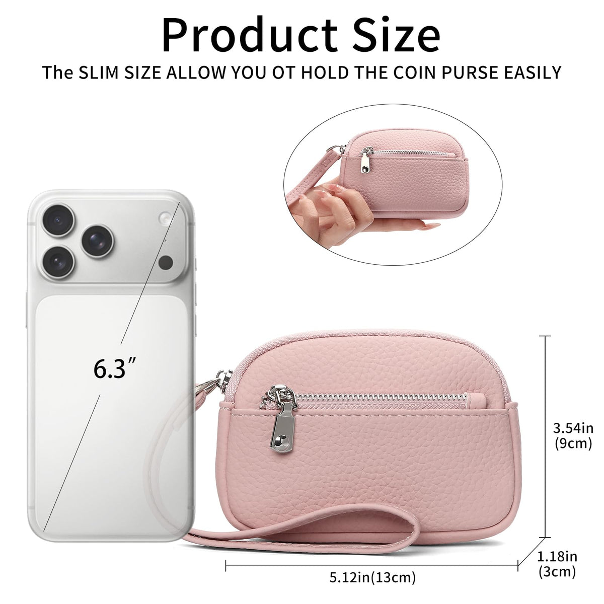 GAEKEAO Coin Purse for Women Small Wristlet Wallets Vegan Leather Change Pouch with Hidden Keychain and 2 Zipper Pockets