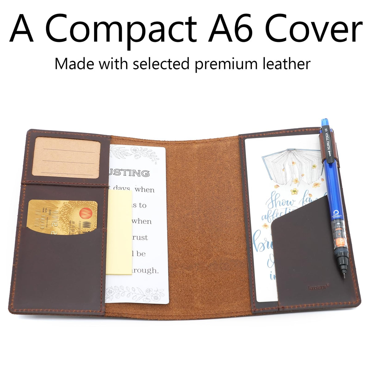 Krozur Hobonichi Techo Original Planner Cover A6, Genuine Leather, Leather Cover for Hobinichi Techo Original Planner A6, with a Build-In Pen Loop, Chestnut